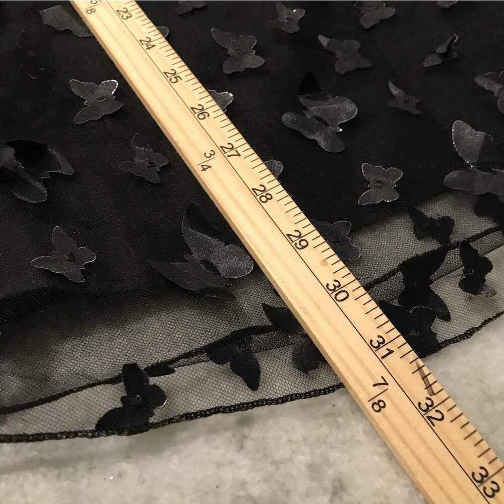 THRTY THIRTY Dress Womens Medium Black Mesh Butterfly Applique Puff Sleeve Mini - Picture 11 of 11
